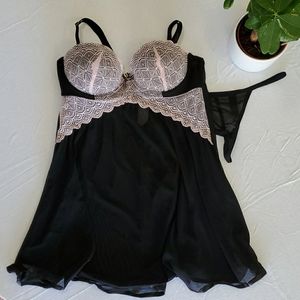 Pink and black babydoll set